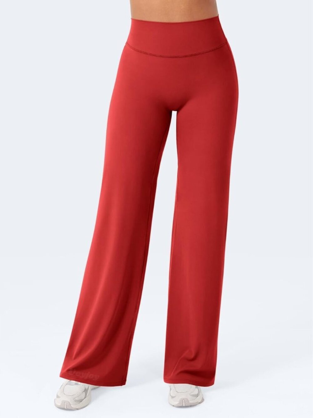 Women's Red High Waist Stretch Casual Straight Bottoms Wide Leggings - Picture 5 of 5